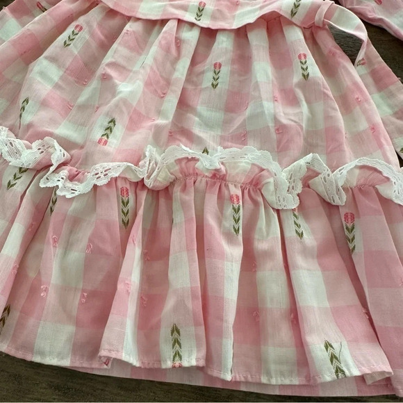Vintage Sears Girls size 6X Perma Prest Pink Gingham Ruffle Party Dress Floral - Picture 4 of 11